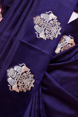 Navy Blue Handloom Banarasi Silk Saree With Shikargah Motif