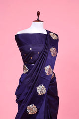 Navy Blue Handloom Banarasi Silk Saree With Shikargah Motif