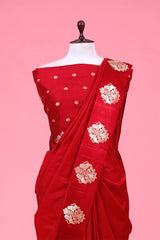 Red Handloom Banarasi Silk Saree With Shikargah Motif