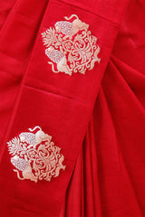 Red Handloom Banarasi Silk Saree With Shikargah Motif