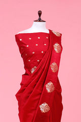 Red Handloom Banarasi Silk Saree With Shikargah Motif