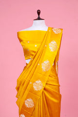 Yellow Handloom Banarasi Silk Saree With Shikargah Motif