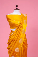 Yellow Handloom Banarasi Silk Saree With Shikargah Motif