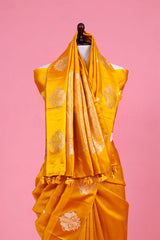 Yellow Handloom Banarasi Silk Saree With Shikargah Motif