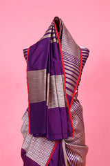 Purple Banarasi Katan Saree with Sona Rupa Stripes