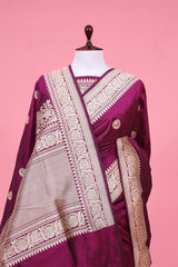 WIne Katan Silk Saree with Golden Kadhwa Moon Motifs