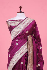 WIne Katan Silk Saree with Golden Kadhwa Moon Motifs