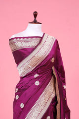 WIne Katan Silk Saree with Golden Kadhwa Moon Motifs