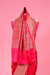 Bright Pink Banarasi Silk Saree with Golden Zari Meenakari work
