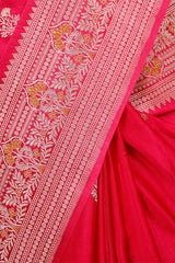 Bright Pink Banarasi Silk Saree with Golden Zari Meenakari work
