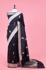 This Black Handloom Banarasi Saree with Shuturmurg Motifs is a wedding saree and festive wear saree. Free Shipping Available!