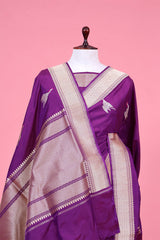 Purple Katan Silk Banarasi Saree with Flamingo Motifs