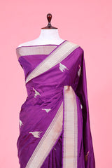 Purple Katan Silk Banarasi Saree with Flamingo Motifs
