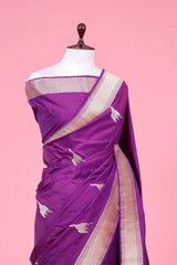 Purple Katan Silk Banarasi Saree with Flamingo Motifs