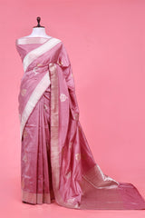 This Mauve Kadhwa Woven Katan Silk Saree with Ethnic  is a wedding saree and festive wear saree. Free Shipping Available!
