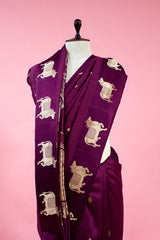 Wine Handloom Banarasi Silk Saree with Gayatri Mantra