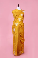 This Yellow Handloom Satin Silk Banarasi Saree with Zari Hastin Motifs is a wedding saree and festive wear saree. Free Shipping Available!