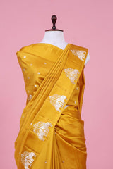 Yellow Handloom Satin Silk Banarasi Saree with Zari Hastin Motifs