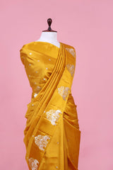 Yellow Handloom Satin Silk Banarasi Saree with Zari Hastin Motifs