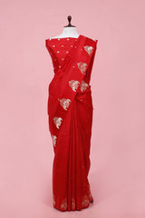 This Red Handloom Banarasi Silk Saree with Hastin Motifs is a wedding saree and festive wear saree. Free Shipping Available!