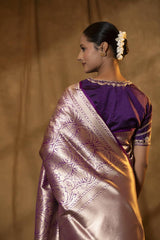 Purple Brocade Banarasi Katan Silk Saree with Gold Zari Border