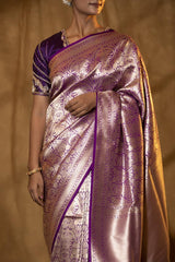 Purple Brocade Banarasi Katan Silk Saree with Gold Zari Border