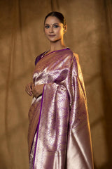 Purple Brocade Banarasi Katan Silk Saree with Gold Zari Border