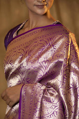 Purple Brocade Banarasi Katan Silk Saree with Gold Zari Border