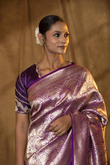 Purple Brocade Banarasi Katan Silk Saree with Gold Zari Border