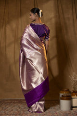 Purple Brocade Banarasi Katan Silk Saree with Gold Zari Border