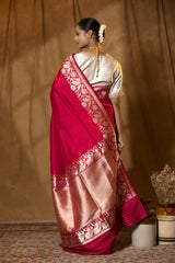 Magenta Pink Banarasi Saree with Floral Border for woman