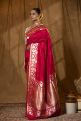 Magenta Pink Banarasi Saree with Floral Border