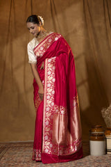 Magenta Pink Banarasi Saree with Floral Border