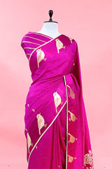 Pink Handloom Banarasi Saree with Gayatri Mantra