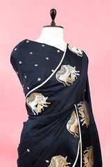 Black Handloom Banarasi Saree with Gayatri Mantra Pallu