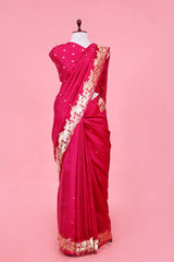 This Pink Handloom Banarasi Saree with Gokul Motifs is a wedding saree and festive wear saree. Free Shipping Available!