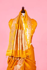 Yellow Handloom Banarasi Saree with Gokul Motifs