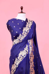 Navy Blue Banarasi Silk Saree with Gokul Motifs