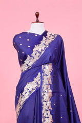 Navy Blue Banarasi Silk Saree with Gokul Motifs