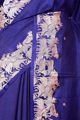 Navy Blue Banarasi Silk Saree with Gokul Motifs