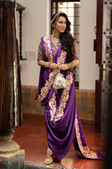 This Deep Purple Bollywood Banarasi Saree - Pavitra Sagar is a wedding saree and festive wear saree. Free Shipping Available!