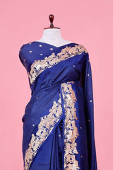 Royal Blue Handloom Silk Banarasi Saree with Gokul Motifs