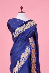 Royal Blue Handloom Silk Banarasi Saree with Gokul Motifs