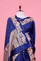 Royal Blue Handloom Silk Banarasi Saree with Gokul Motifs