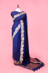 This Royal Blue Handloom Silk Banarasi Saree with Gokul Motifs is a wedding saree and festive wear saree. Free Shipping Available!