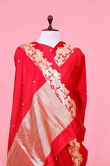 Red Handloom Silk Banarasi Saree with Gokul Motifs