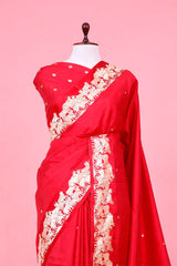 Red Handloom Silk Banarasi Saree with Gokul Motifs