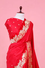 Red Handloom Silk Banarasi Saree with Gokul Motifs
