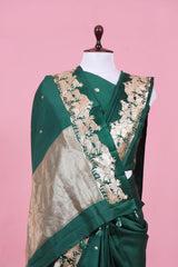 Bottle Green Handloom Banarasi Saree with Gokul Motifs