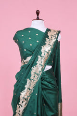Bottle Green Handloom Banarasi Saree with Gokul Motifs